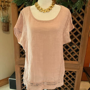 Alessia Pacini Resort Blush Pink Linen Blend Top Made in Italy large top